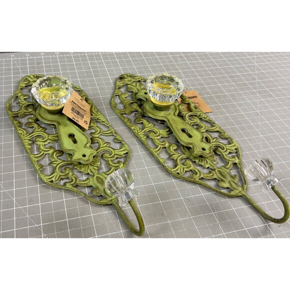 Pair Green Shabby Chic Scroll Metal Wall Hooks Acrylic Knobs By Pier 1 Imports - Picture 2 of 7